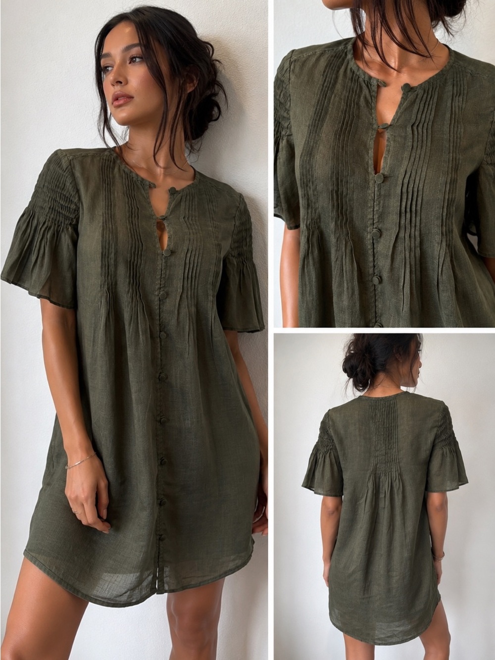 Banana Republic Olive Green Button-Front Short Dress with slip